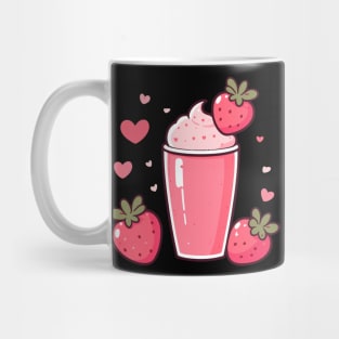 Cute Strawberry Milkshake Ice Cream with Strawberries and Hearts | Kawaii Style Mug